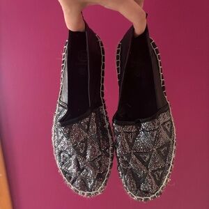 Silver sequin black leather Amenapih espadrilles